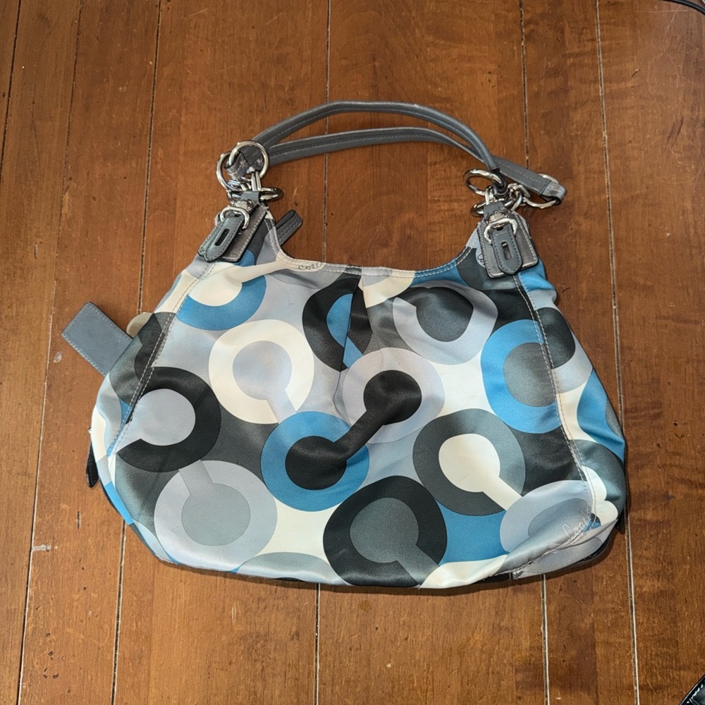 Coach Gray blue and Cream Leather trim Bag